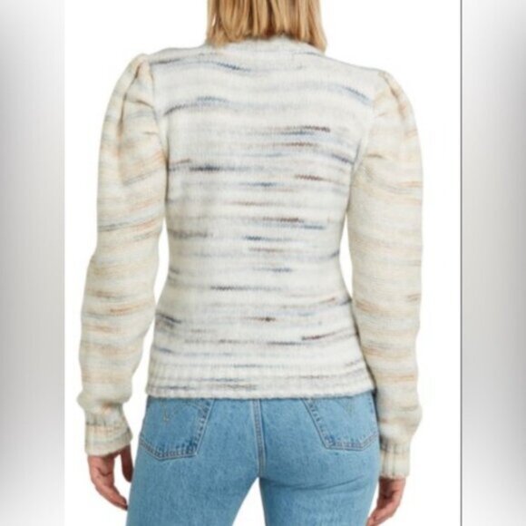 HALSTON NEW Puff Sleeve Sweater Chunky Knit Striped Mock Neck Cozy Wool Blend S - Picture 3 of 12